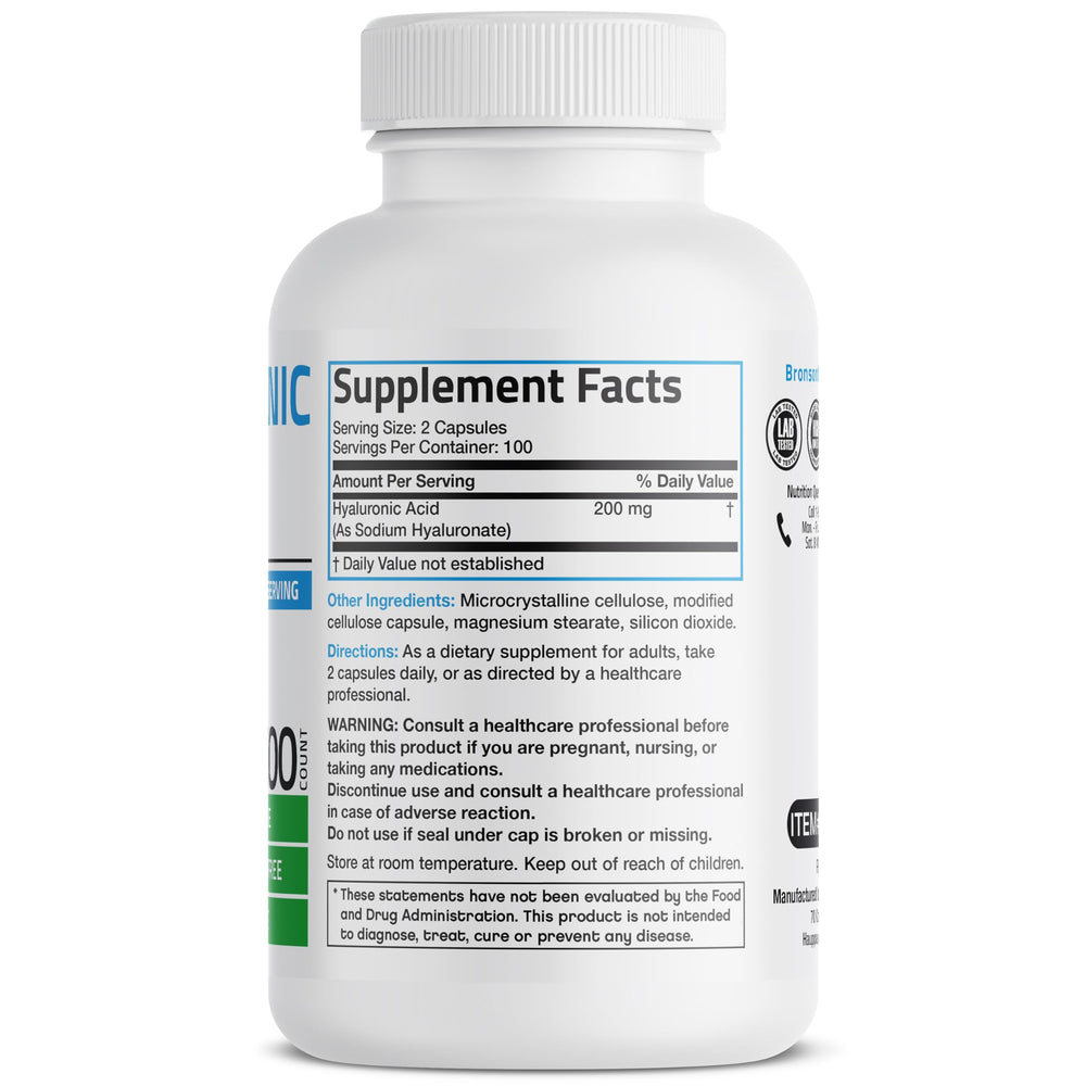 Bronson Hyaluronic Acid capsules closeup emphasizing high potency for daily joints