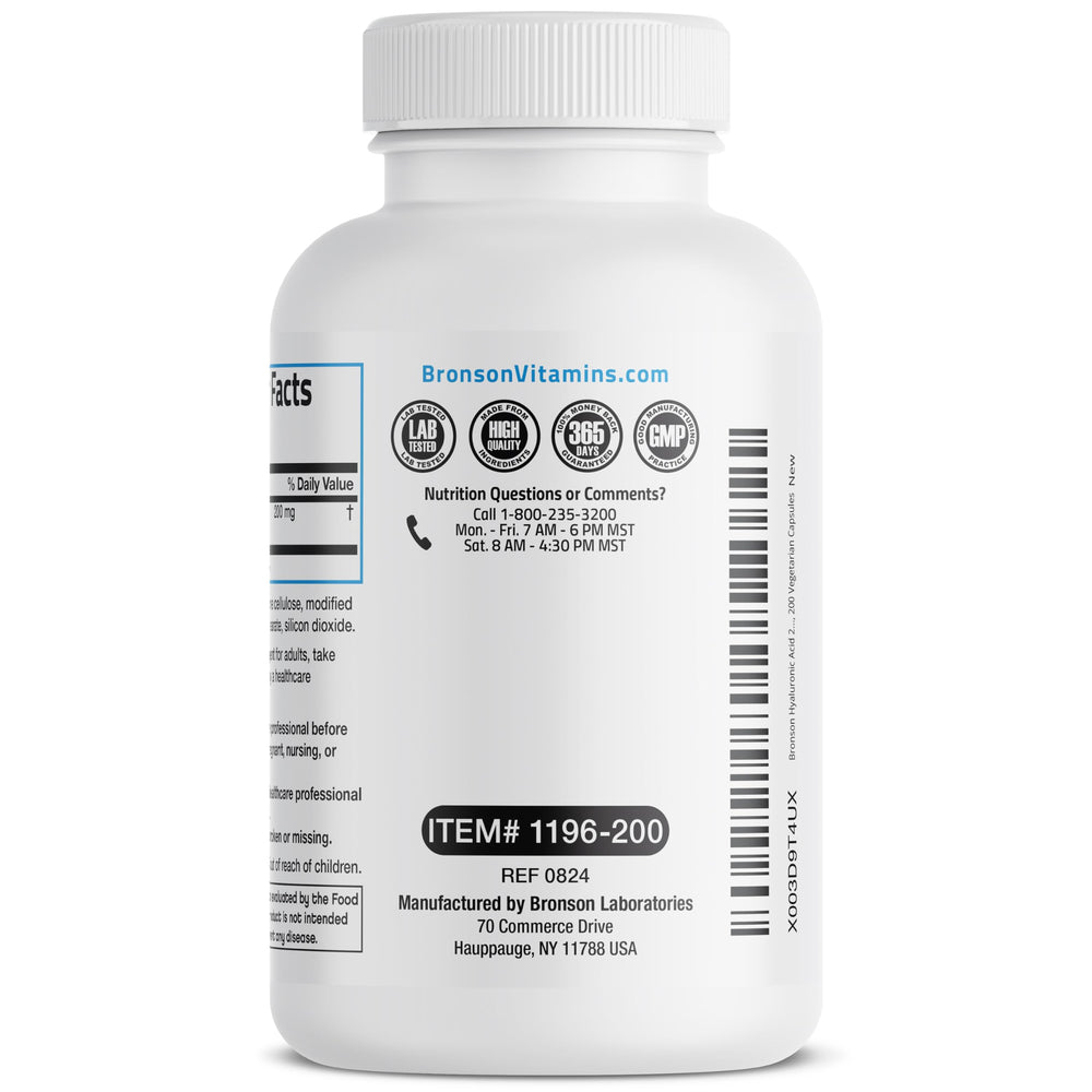 Bronson Hyaluronic Acid joint lubricant graphic suggests smooth movement and comfort