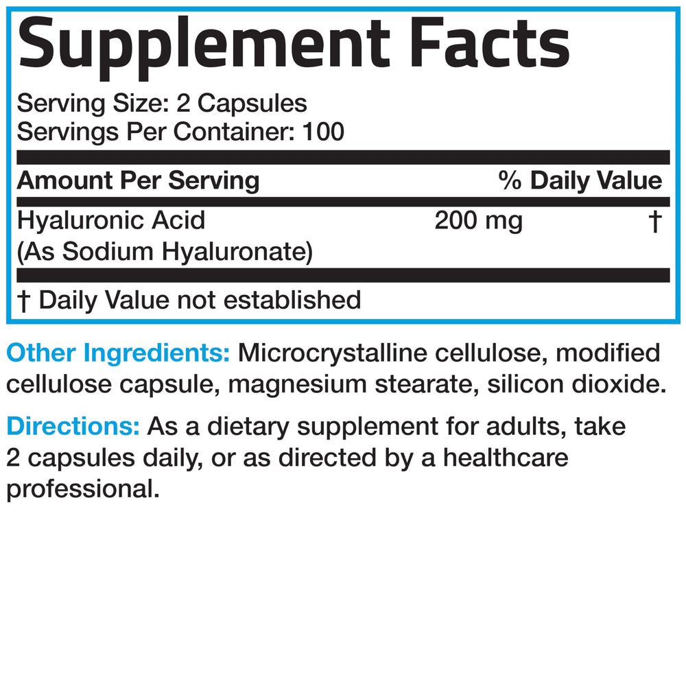 Bronson Hyaluronic Acid packaging front showcases value and easy supplementation