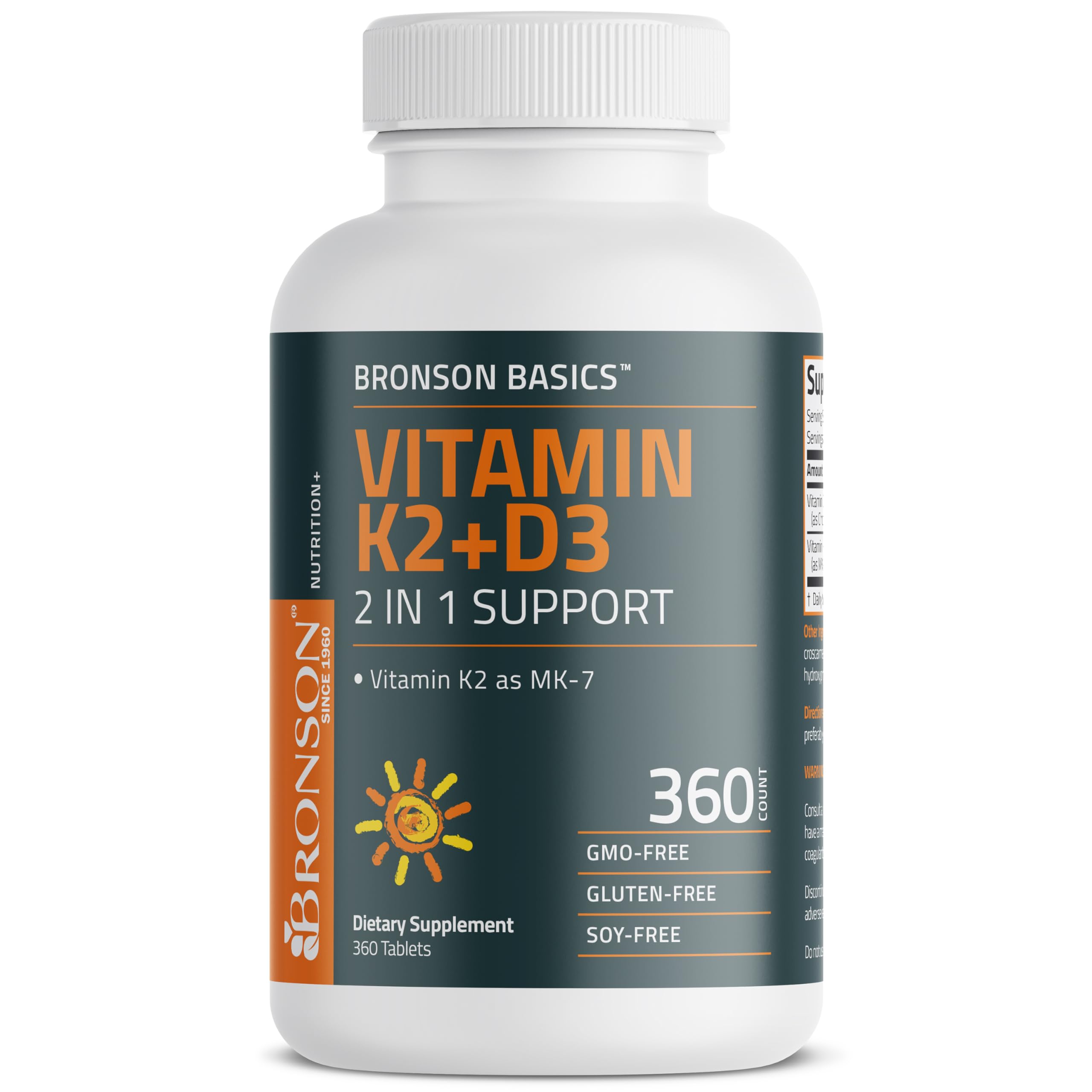 Bronson Vitamin K2 D3 MK-7 1-year supply bottle for long-term use