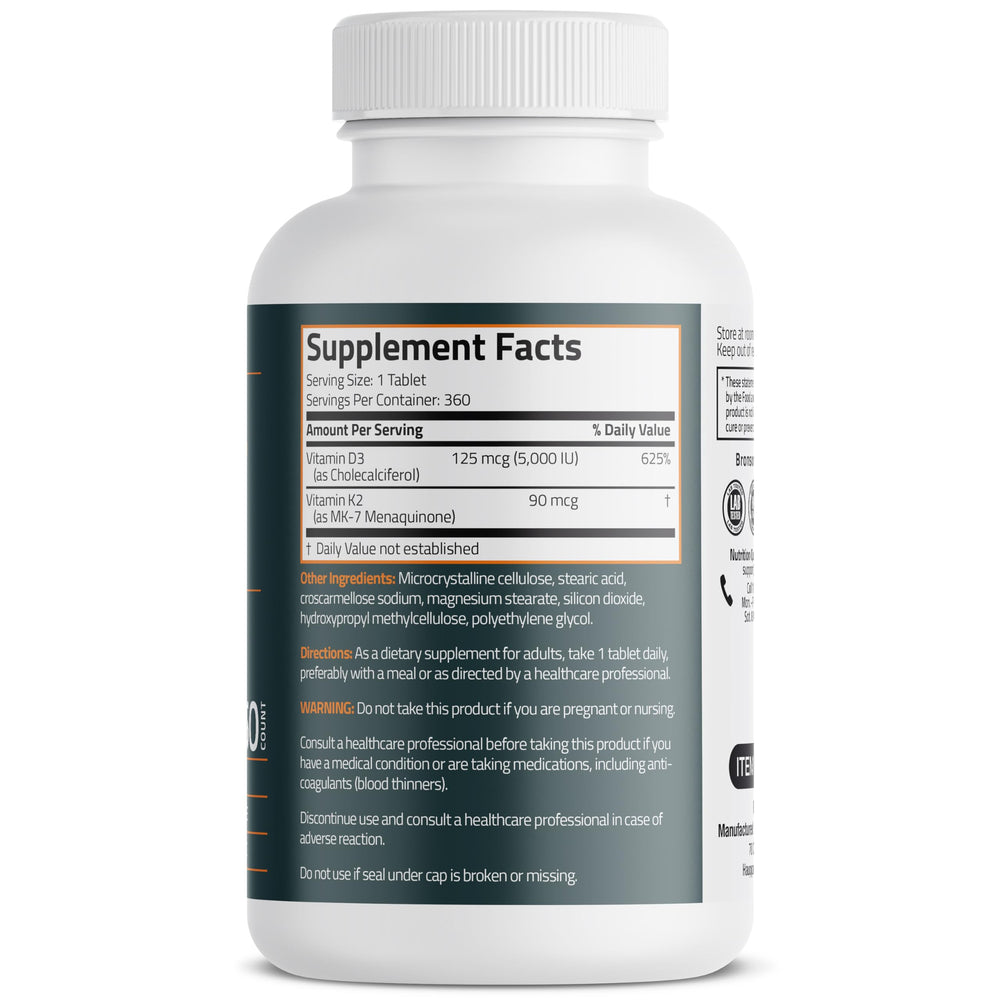 Bronson K2 D3 MK-7 capsules close-up, easy-to-swallow daily supplement