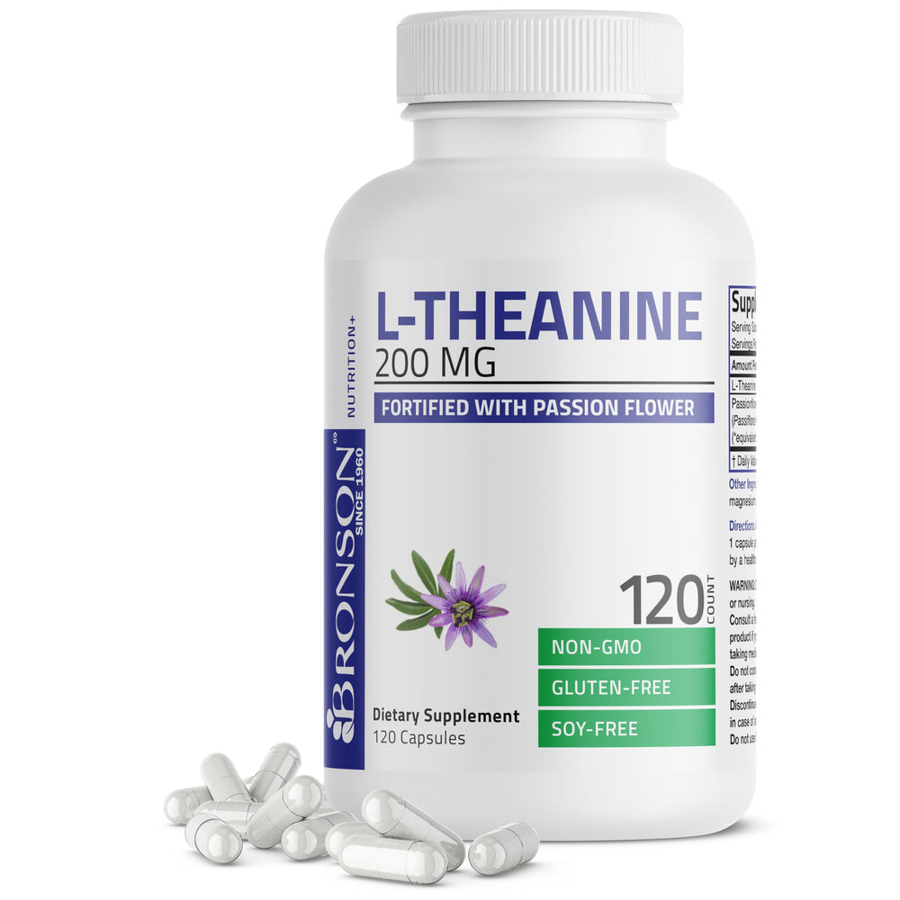 Bronson L-Theanine 200mg bottle for calm focus in daily routine