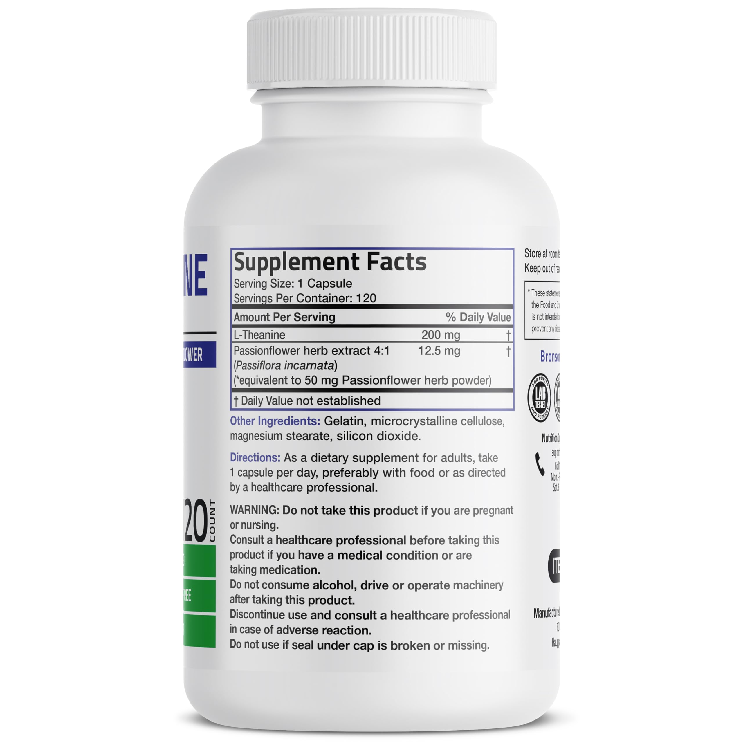 Bronson L-Theanine 200mg capsules for focused, relaxed days