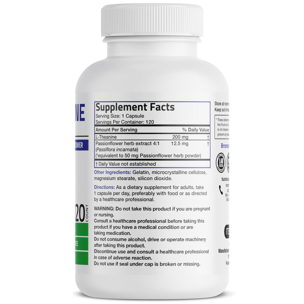 Bronson L-Theanine 200mg capsules for focused, relaxed days