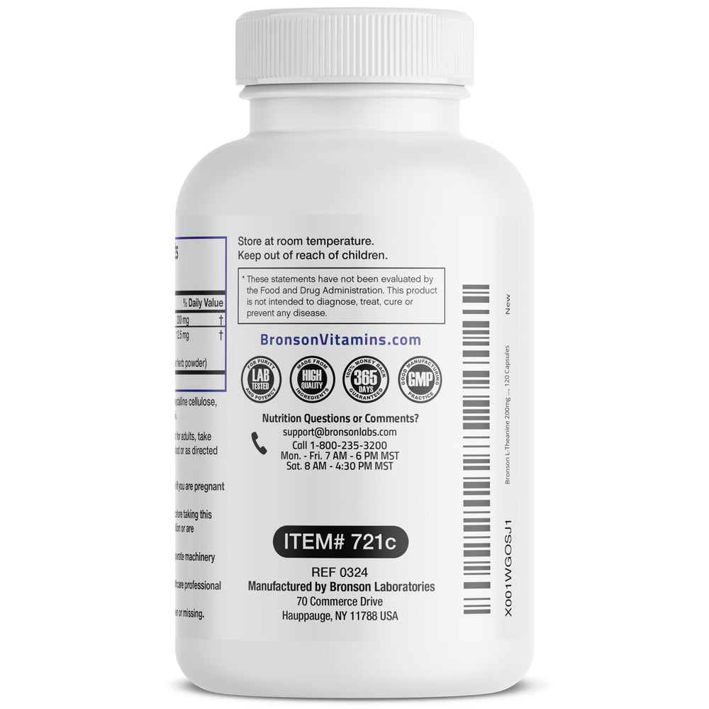 Bronson L-Theanine capsules close-up shows smooth texture