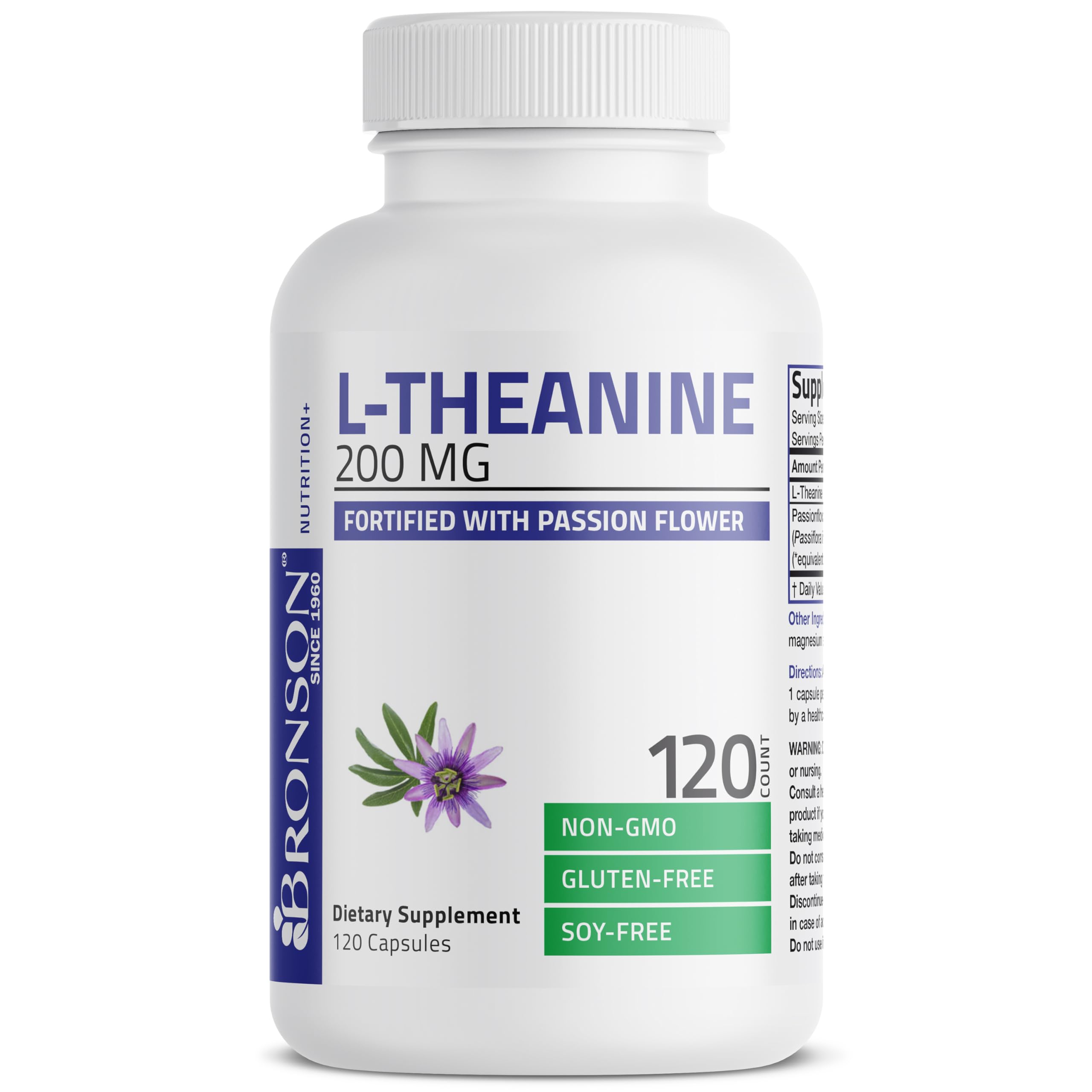 Bronson L-Theanine packaging highlighting non-GMO and gluten-free
