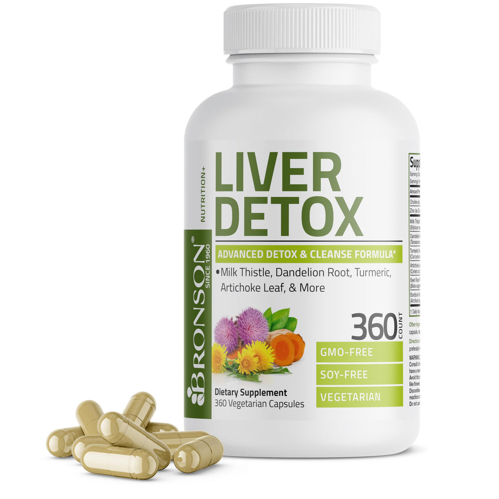 Bronson Liver Detox bottle capsules, premium liver support in a vegetarian formula