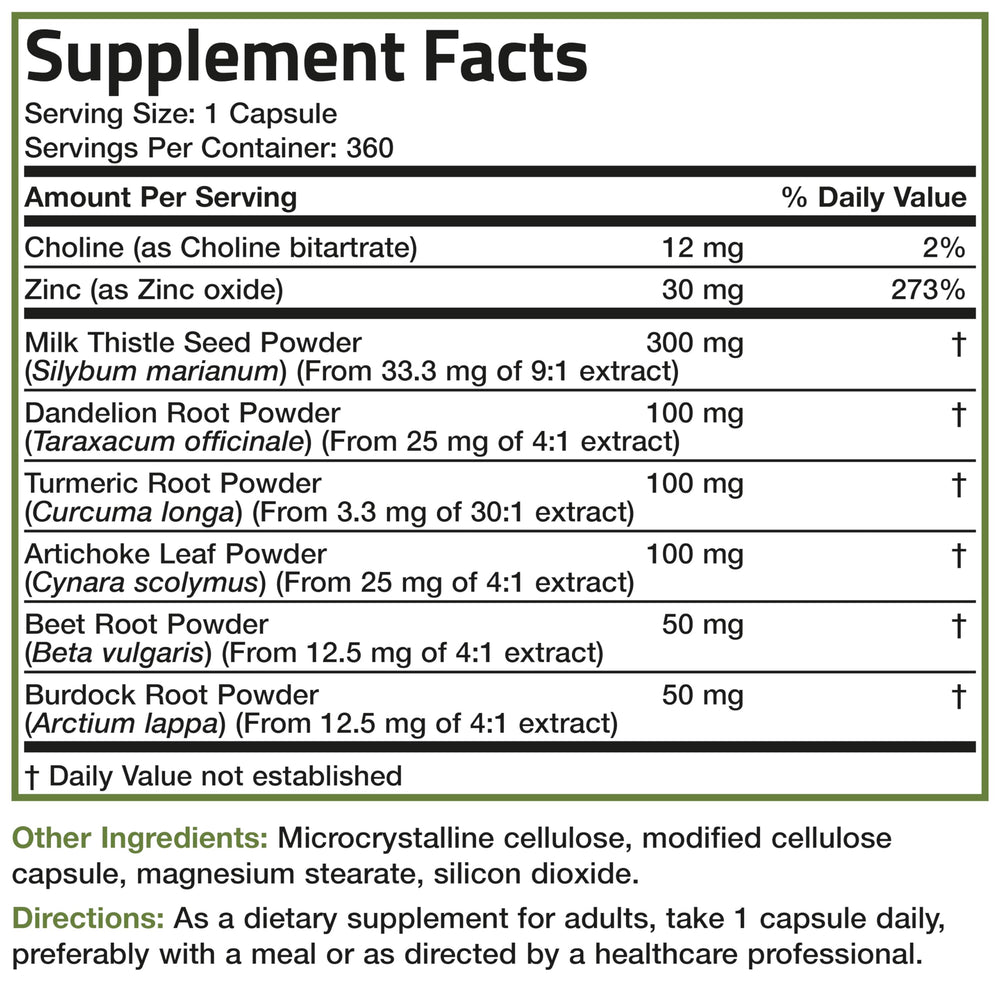 Bronson Liver Detox vegan formula label, soy-free and non-GMO confidence