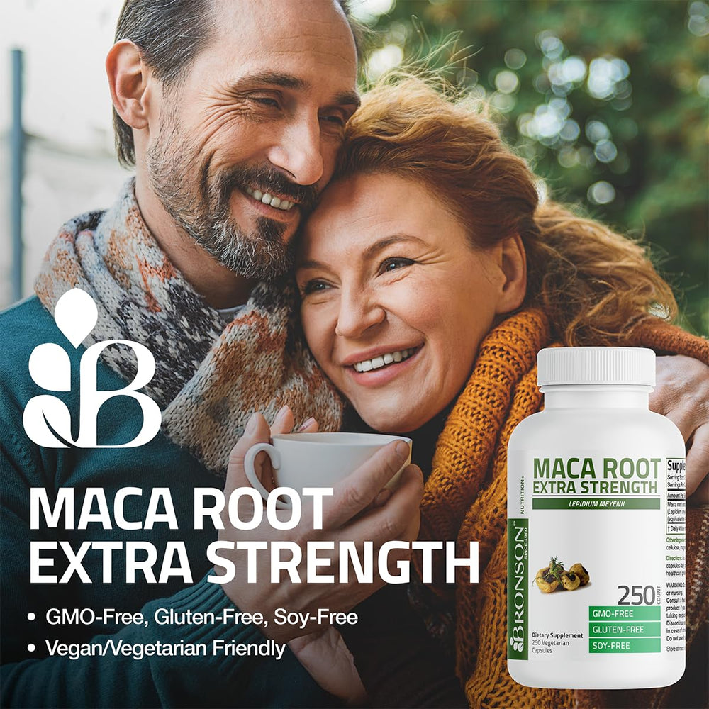 Bronson Maca Root Extra bottle on kitchen counter for daily supplement routine.
