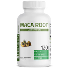Bronson Maca Root label close-up emphasizing non-GMO and gluten-free