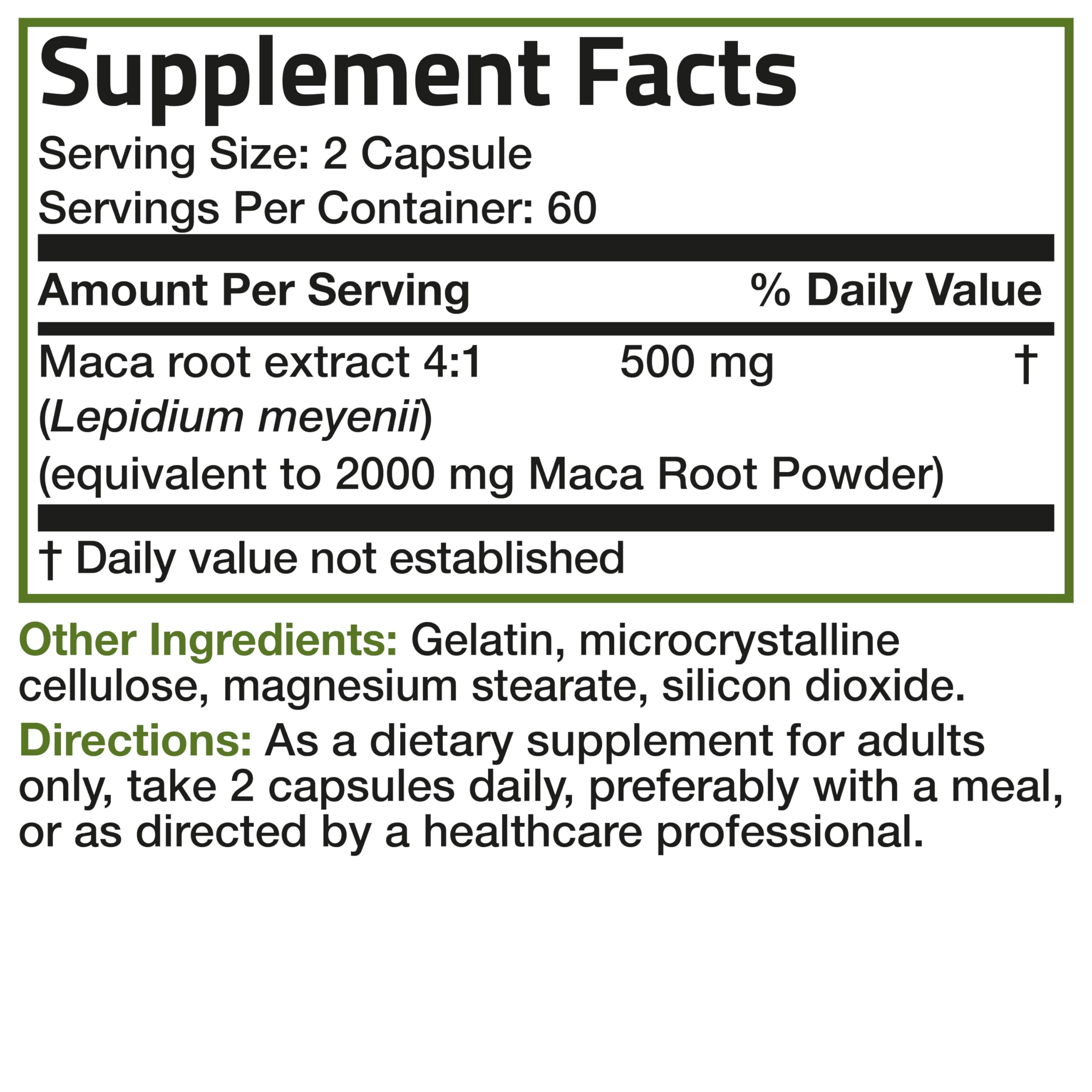 Bronson Maca Root nutrition panel showing serving size and ingredients