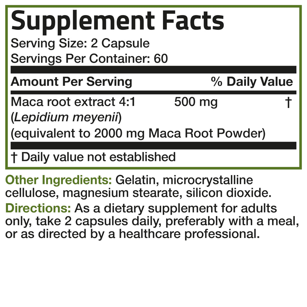 Bronson Maca Root nutrition panel showing serving size and ingredients