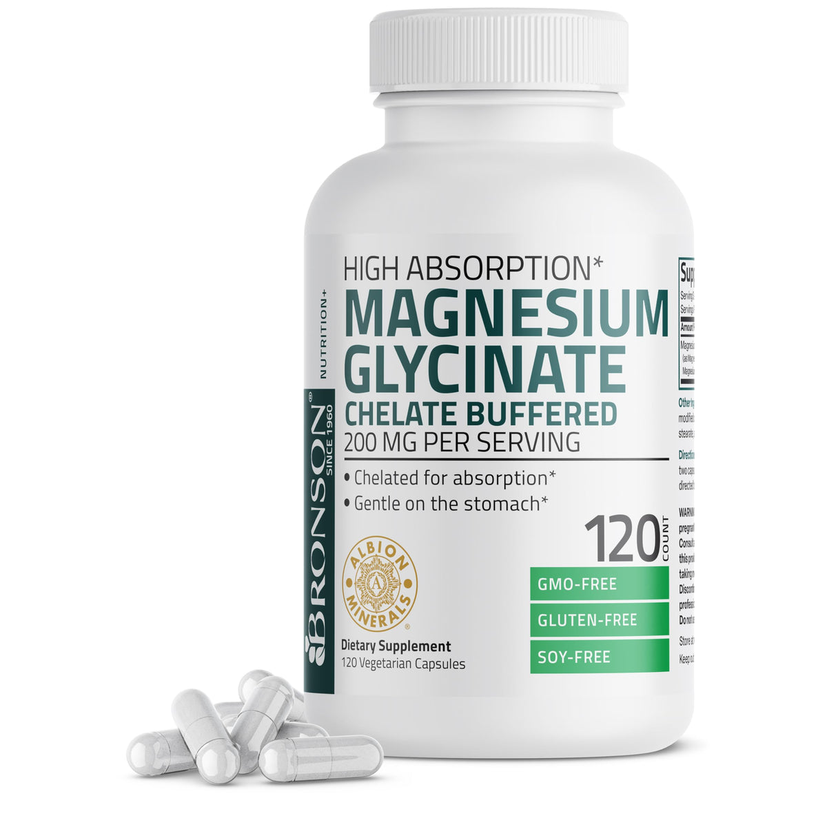 Bronson Magnesium Glycinate bottle and label highlighting high absorption