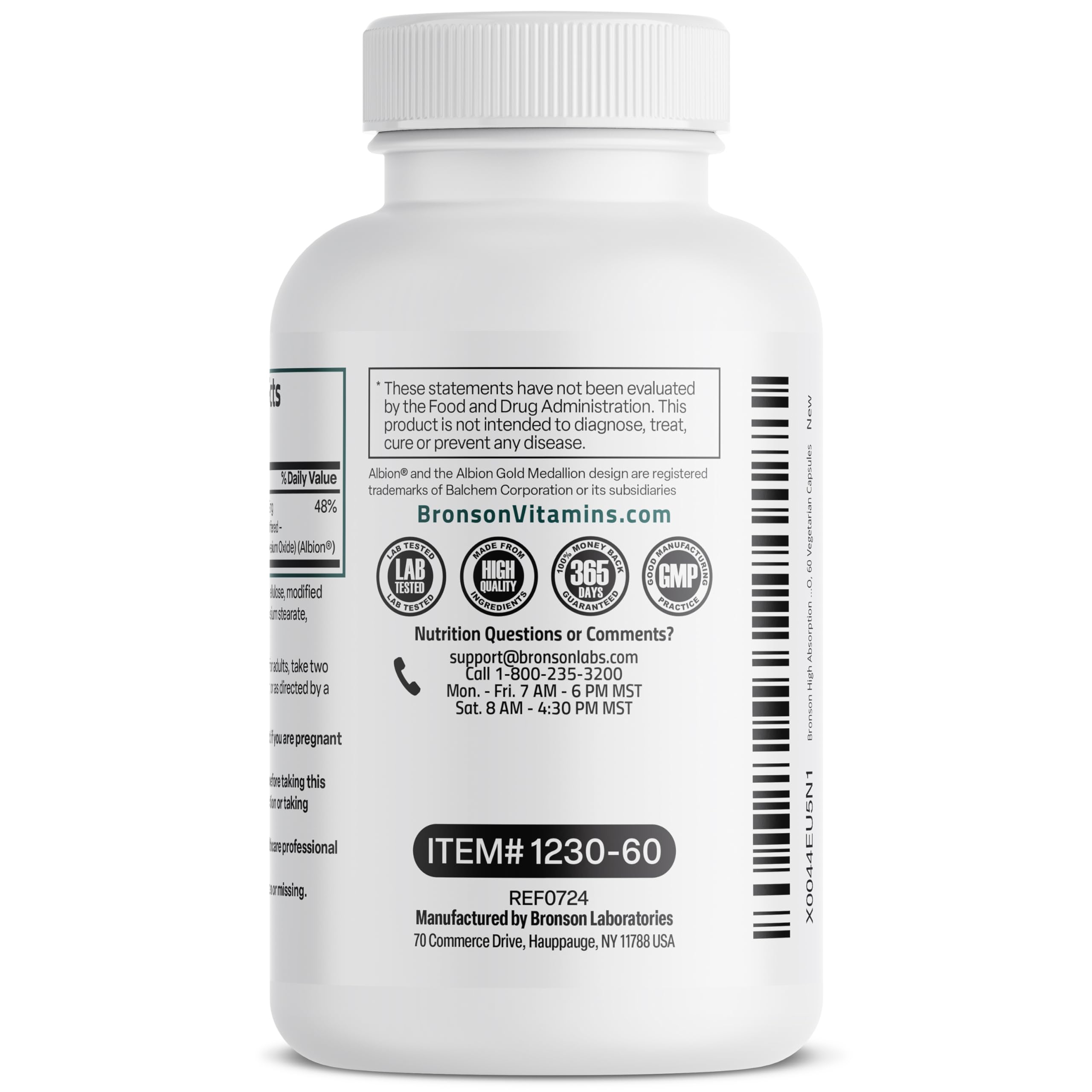 Bronson Magnesium Glycinate gluten-free certification on label.