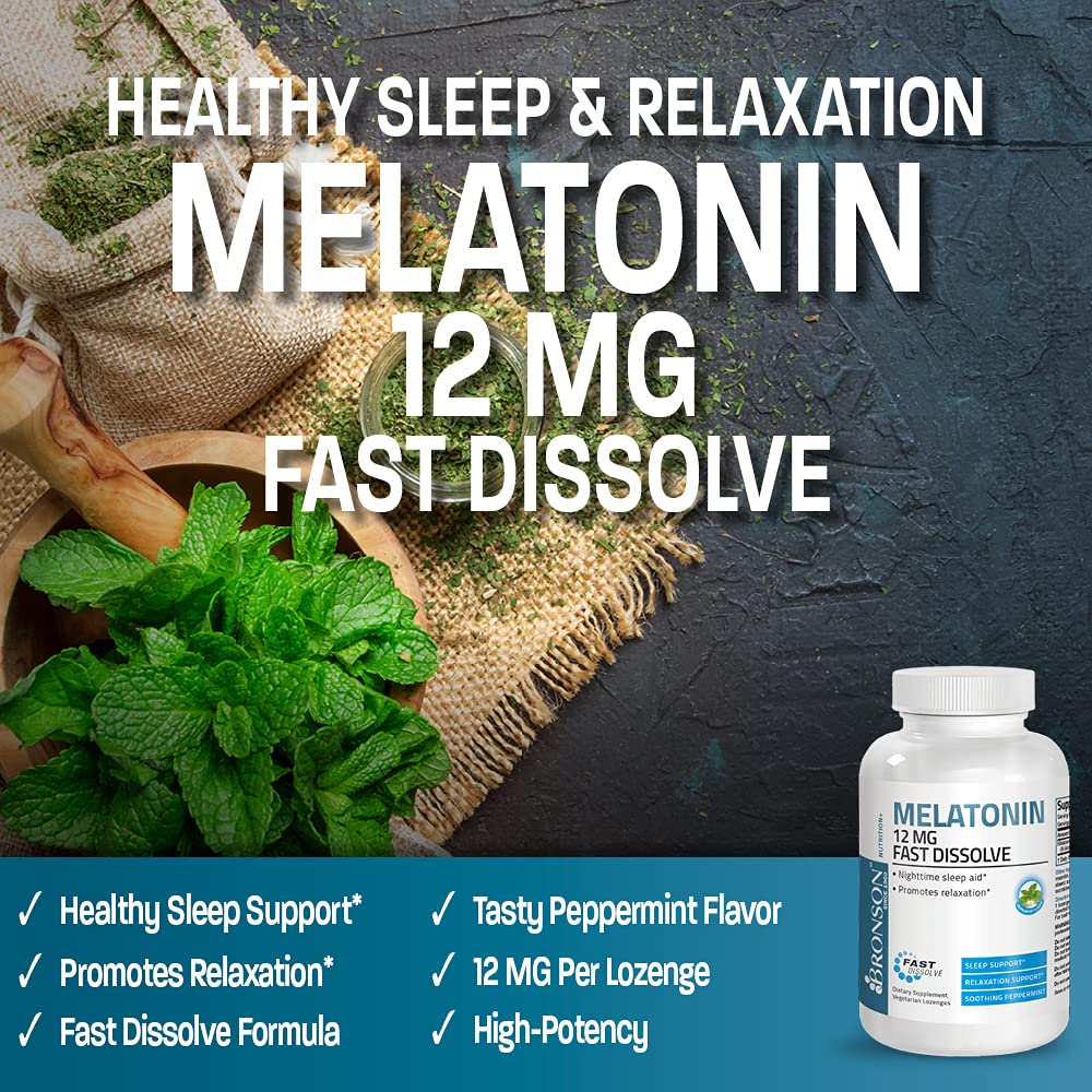Bronson Melatonin 12mg bottle front showing label and 360-count supply.