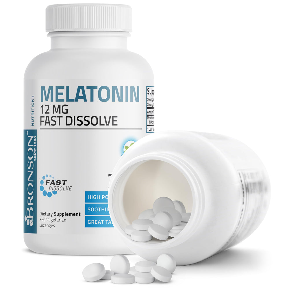Bronson Melatonin 12mg night-time bedroom scene illustrating peaceful wind-down.