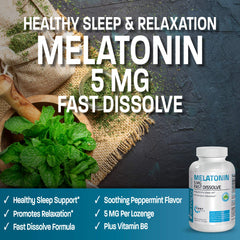 Bronson melatonin peppermint lozenges tablets closeup showing quick dissolving texture
