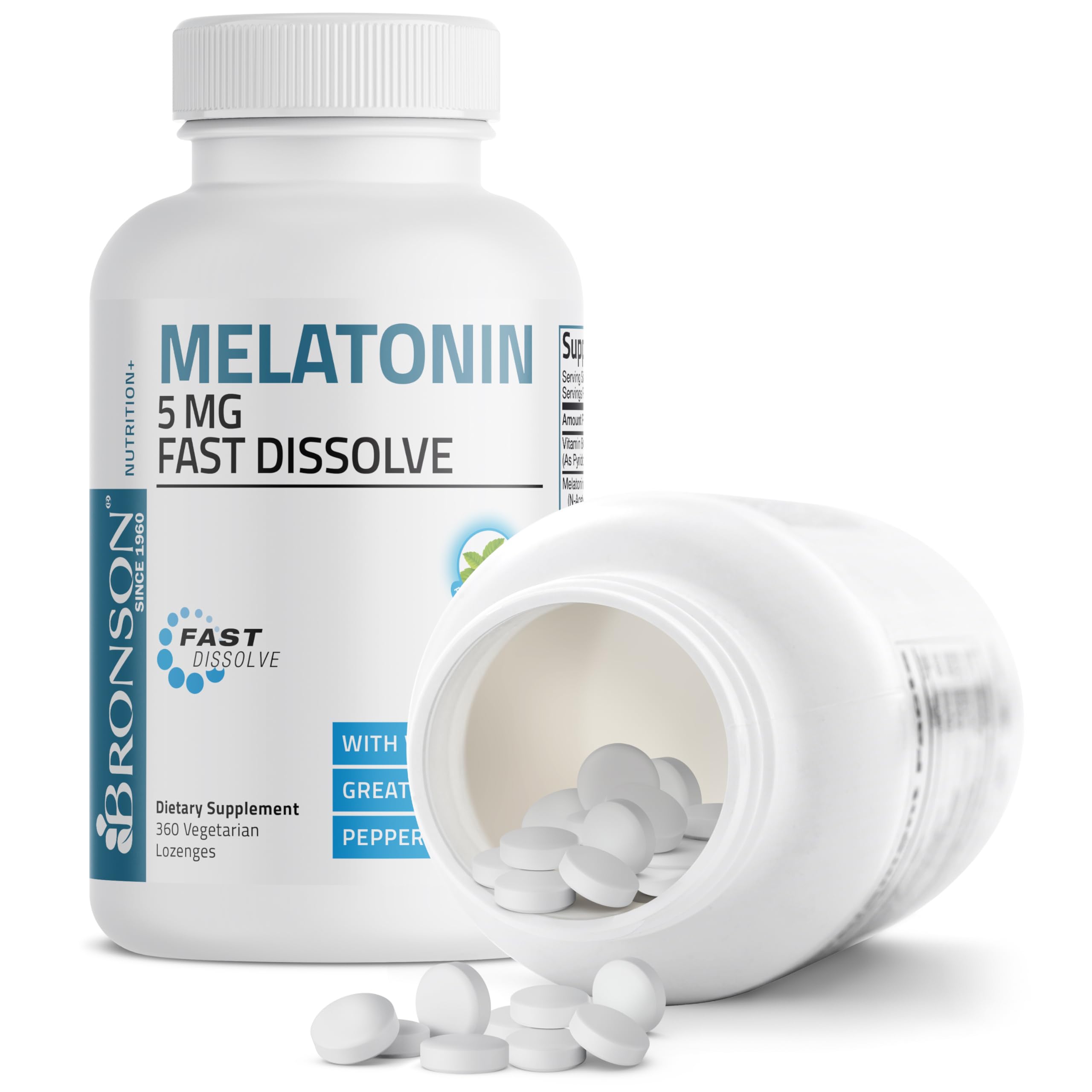 Bronson melatonin peppermint lozenges vegetarian icon indicating plant-based formula