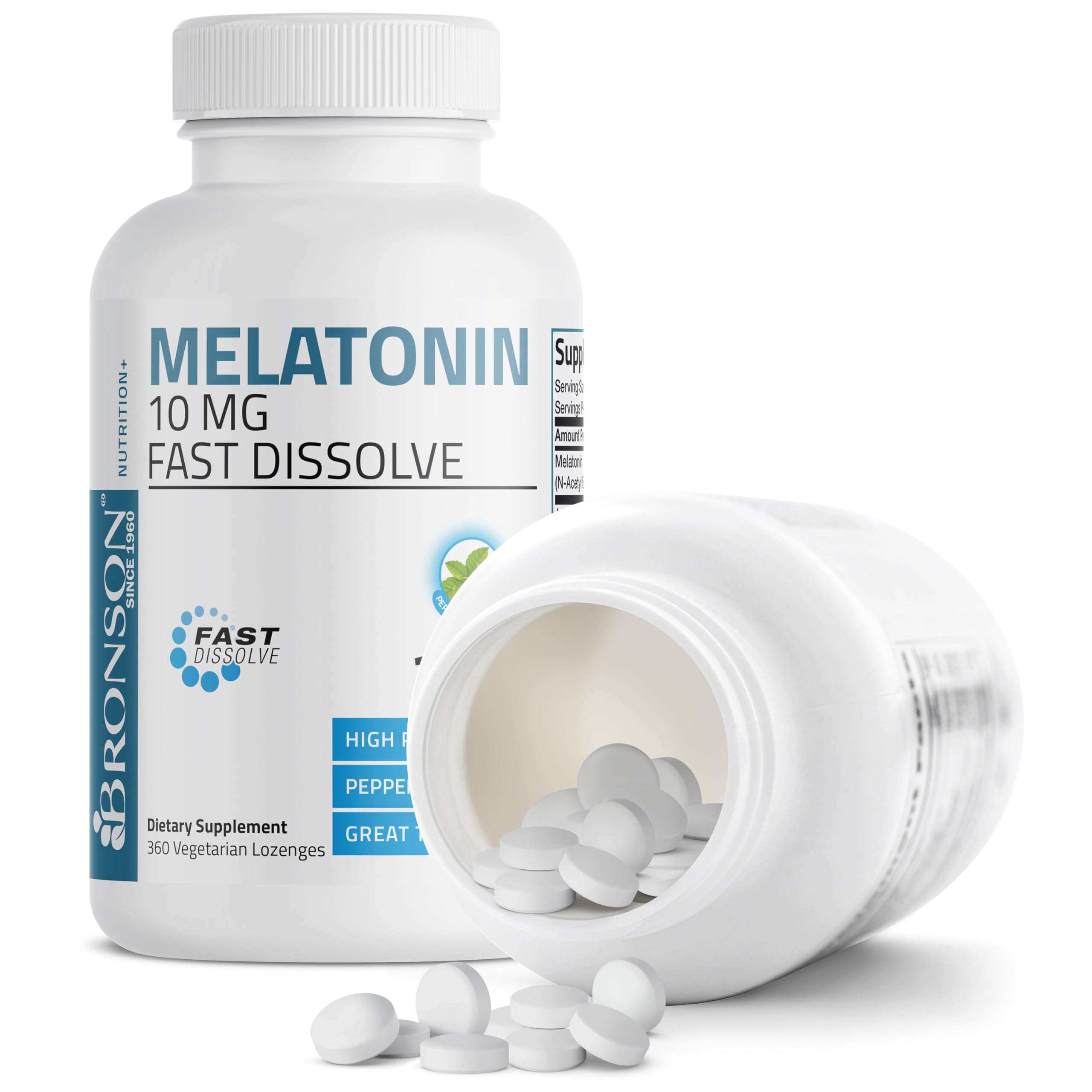 Bronson Melatonin bottle on nightstand ready for a calm evening routine.