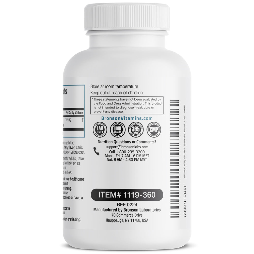 Bronson Melatonin chewable tablets close-up shows soft texture.