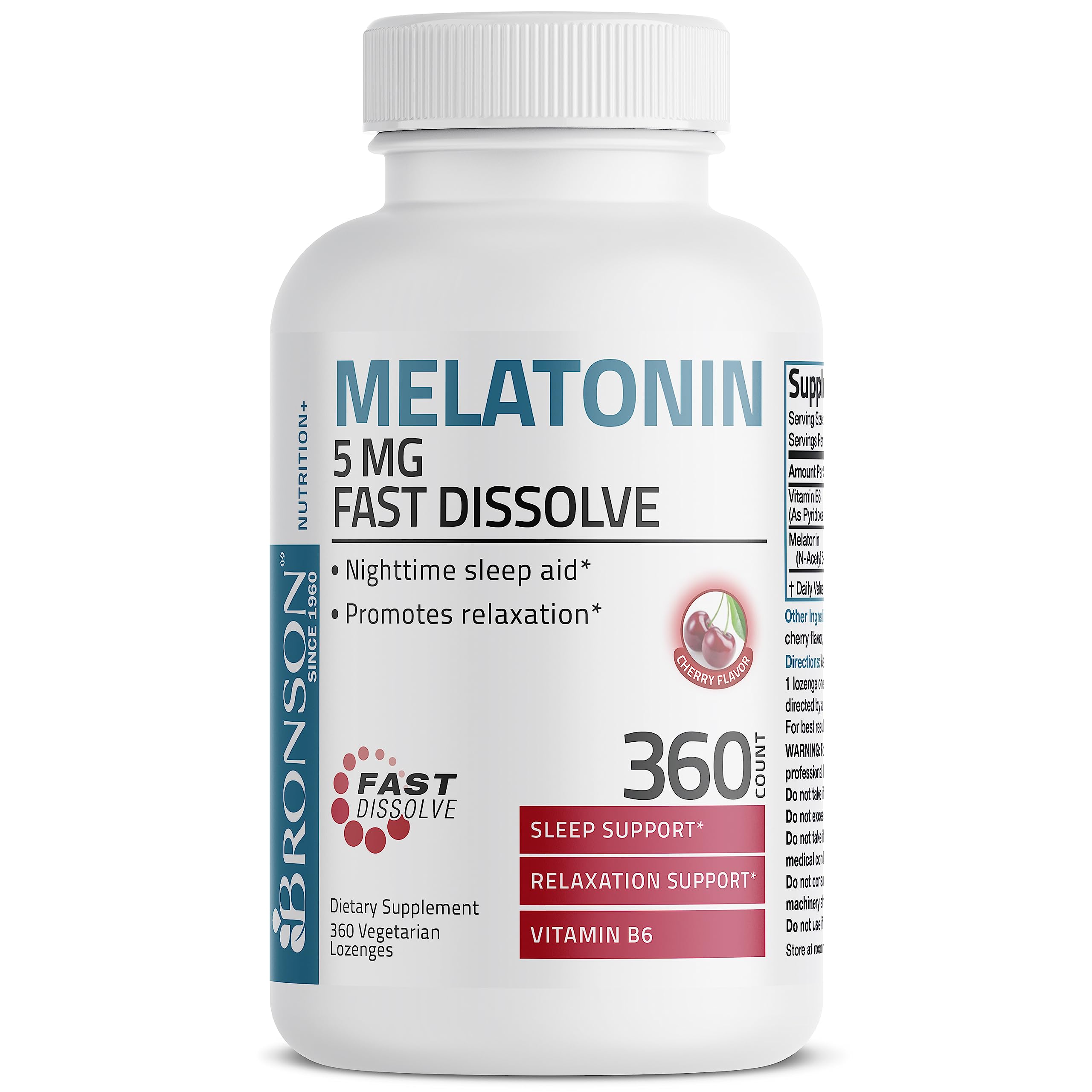Bronson melatonin with vitamin B6 ingredient list graphic