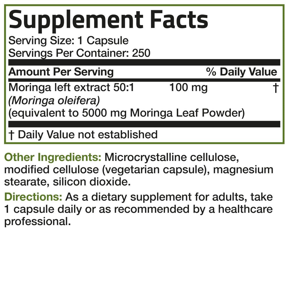 Storage-friendly Bronson Moringa bottle designed for long-term freshness.