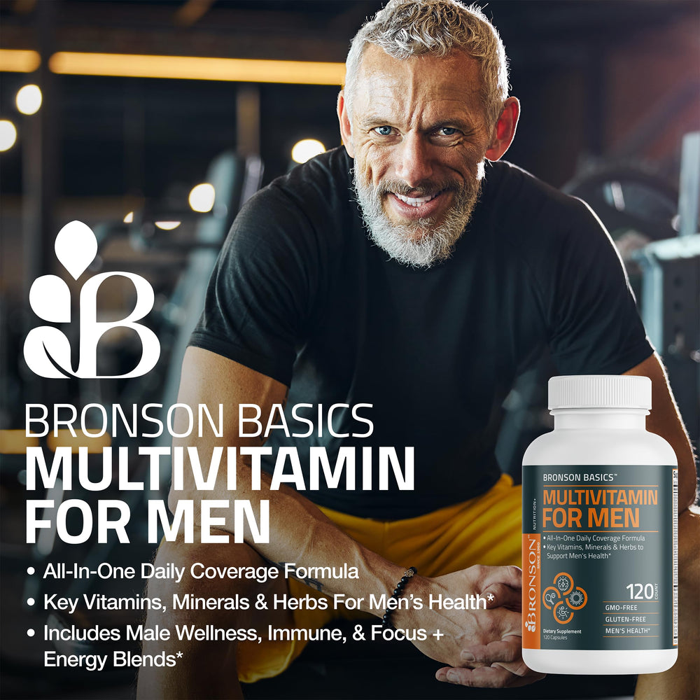 Bronson Multivitamin for Men bottle on desk for morning routine