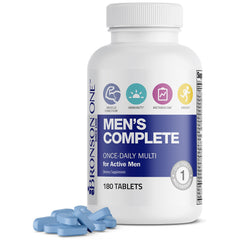 Bronson ONE Daily Men’s Complete bottle front showing daily energy support theme.
