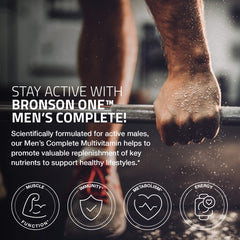 Bronson ONE Daily Men’s Complete capsules in hand for convenient daily wellness.