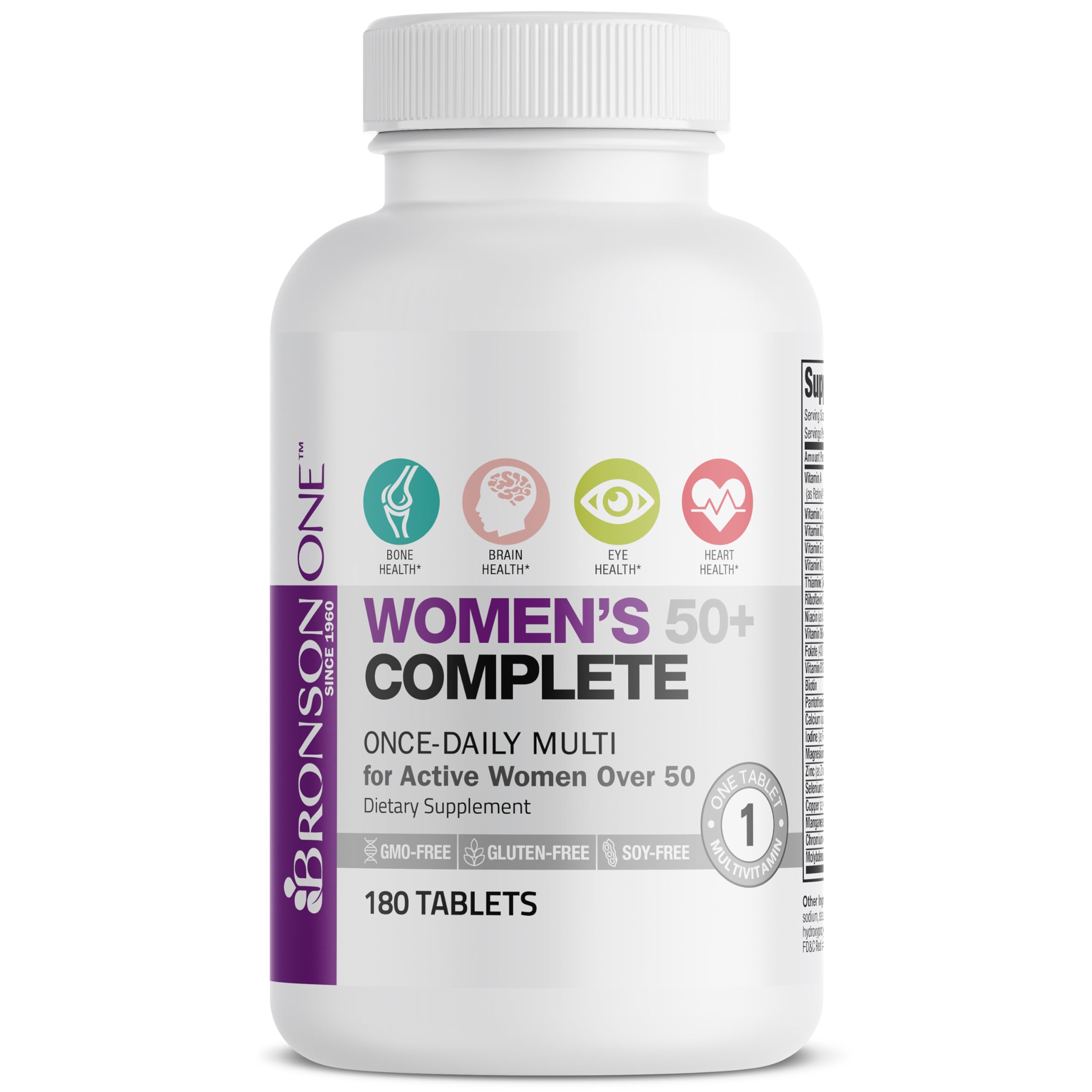 Bronson ONE Daily nutrition facts label summarizes at a glance.