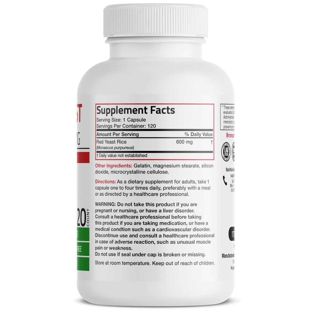 Bronson Red Yeast Rice bottle showing non-GMO formula for clean supplementation