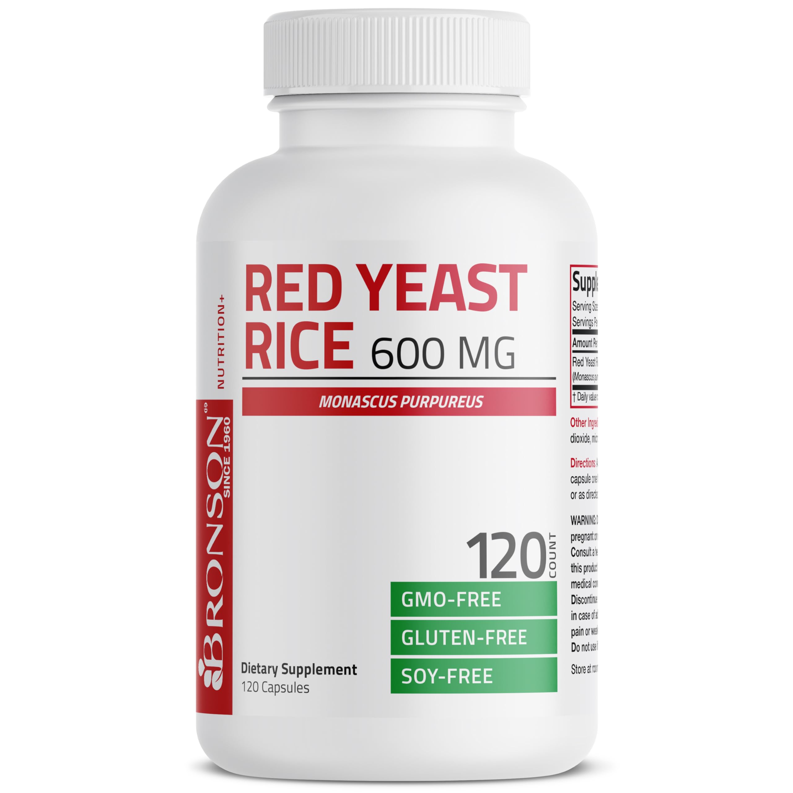 Bronson Red Yeast Rice bottle with glass of water for intake routine