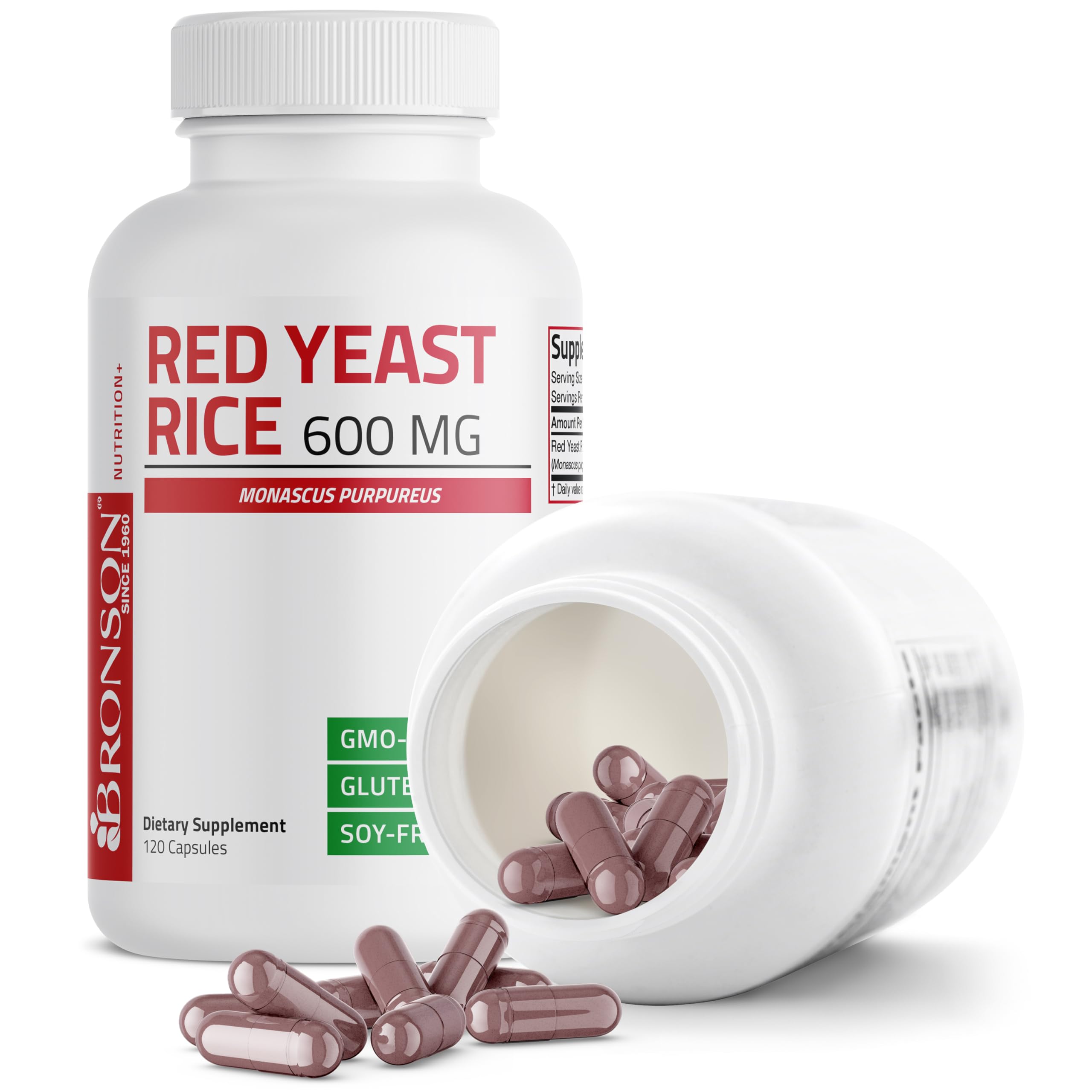 Person taking Bronson Red Yeast Rice capsule for daily wellness