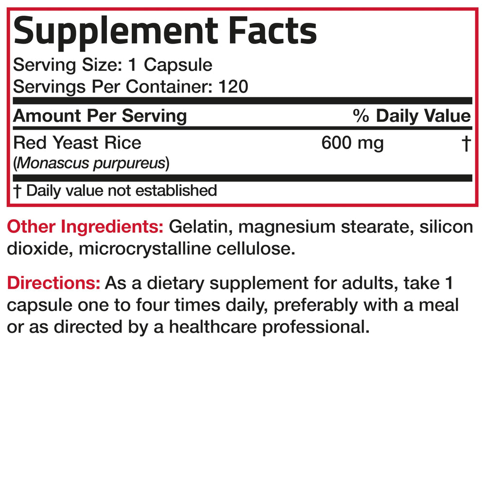 Bronson Red Yeast Rice packaging highlighting non-GMO and gluten-free