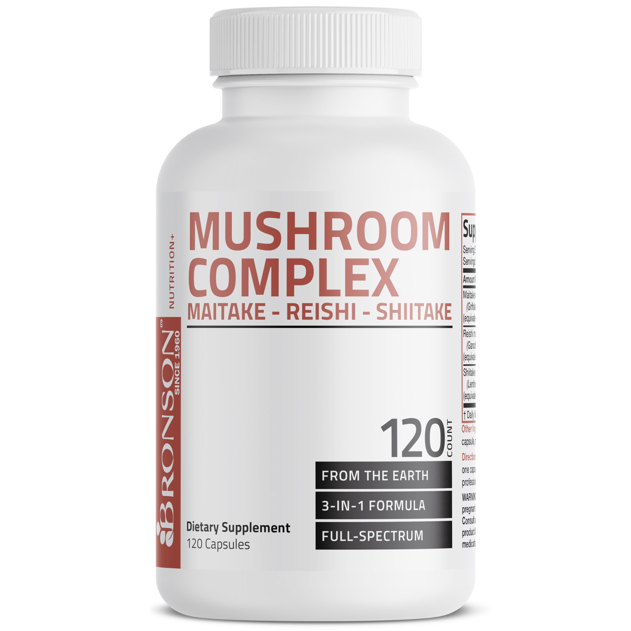 Bronson reishi mushroom close-up emphasizing immune-supportive blend.
