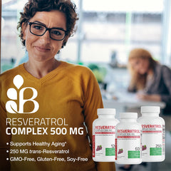 Bronson Resveratrol 500 Complex capsules shown for convenient daily intake.