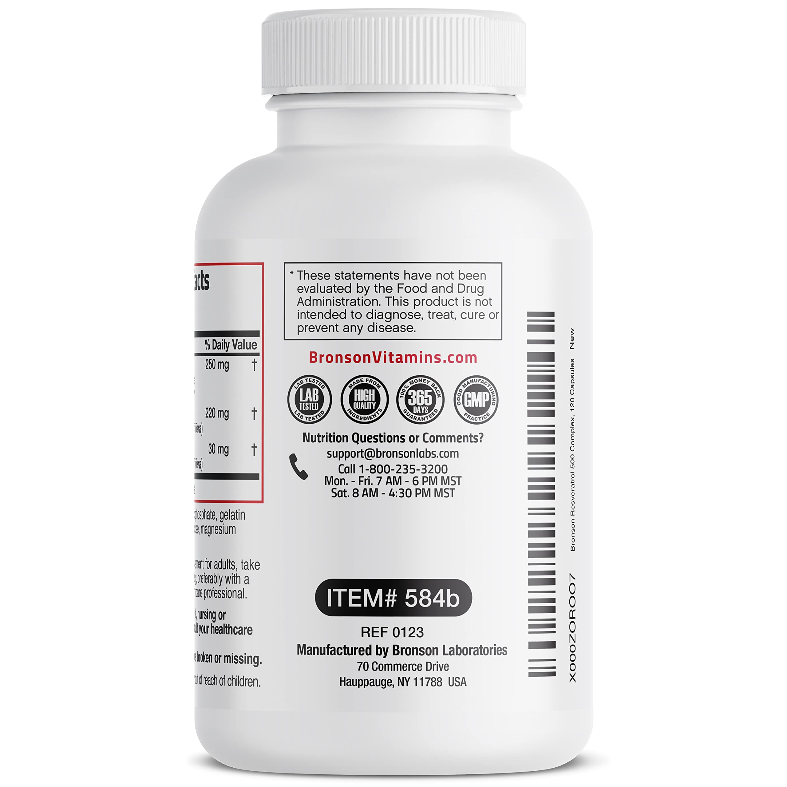 Bronson Resveratrol 500 Complex cGMP facility emblem signals quality control.