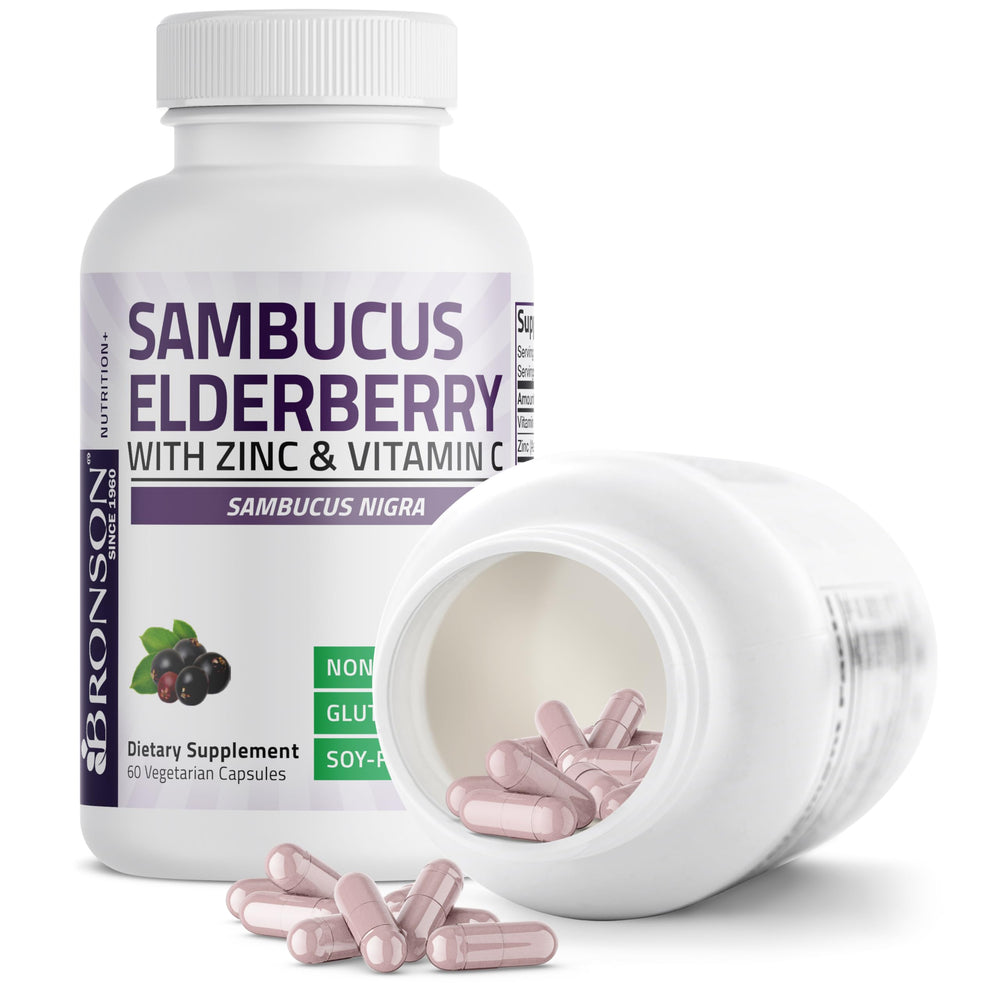 Bronson Sambucus: empaque exterior libre de OGM y sin gluten.