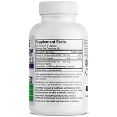 Bronson Sambucus: etiqueta clara con zinc y vitamina C para protección antioxidante.