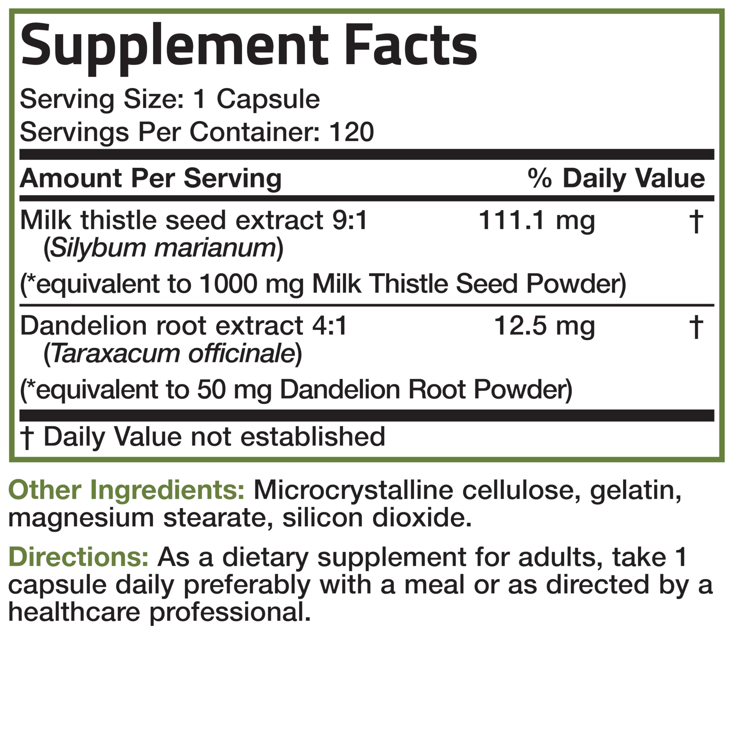 Bronson bottle with serving size and allergen warnings