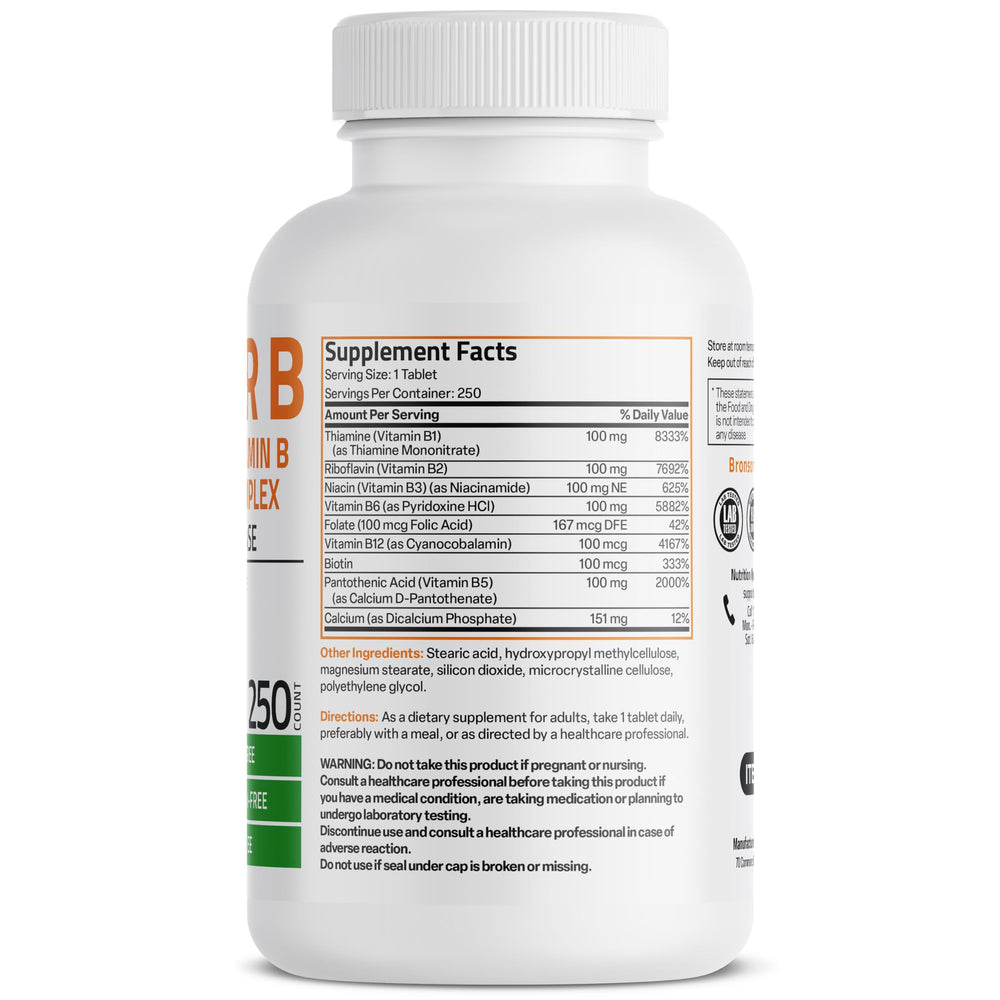Bronson Super B 100 tablets close-up highlights compact daily dose.