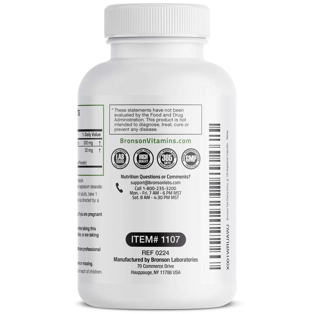 Bronson Tart Cherry Extract + Celery Seed capsules on a clean surface for reliability.