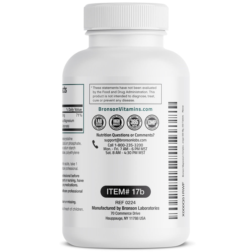 Bronson Triple Magnesium Complex tablets with glass of water for routine use.