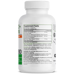 Close-up of Bronson Turmeric Curcumin capsules highlighting vegetarian formula.