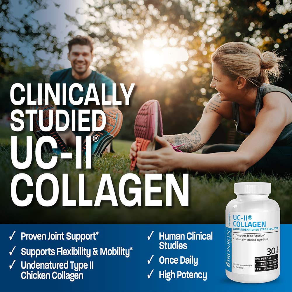 Bronson UC-II capsules closeup showing easy-to-swallow capsules.