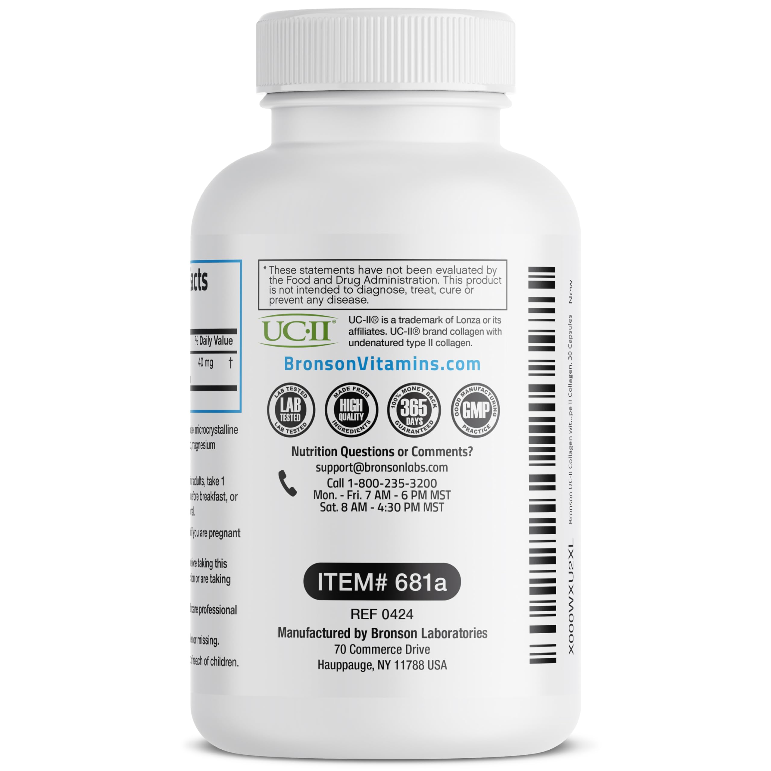 Bronson UC-II capsules on table suggesting simple daily supplementation.