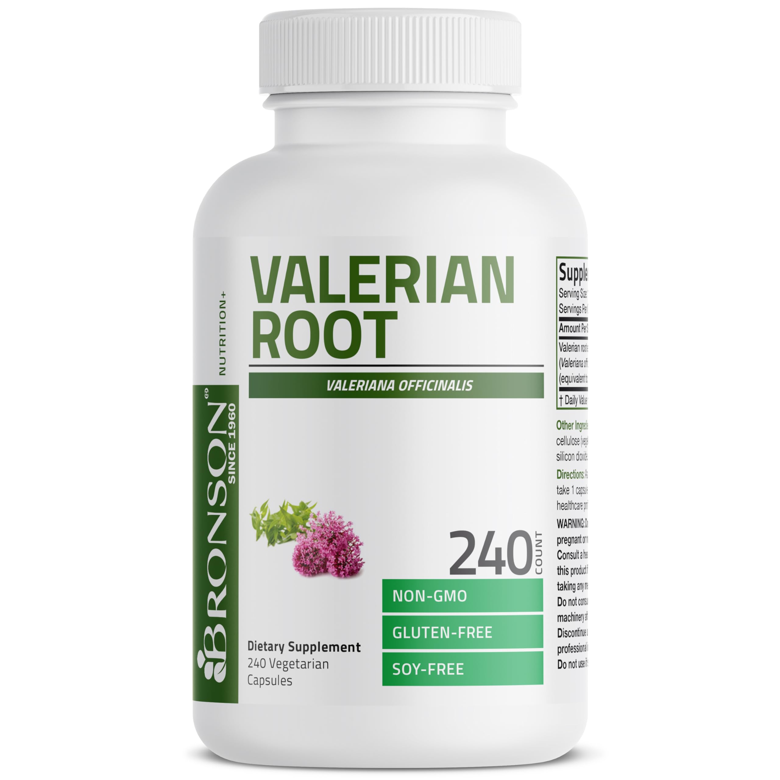 Bronson Valerian Root Veggie Capsules on a tray, ideal for vegetarian relaxation routines.