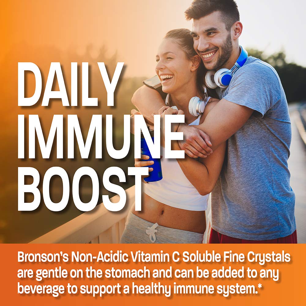 Bronson vitamin C powder label highlights non-GMO quality.