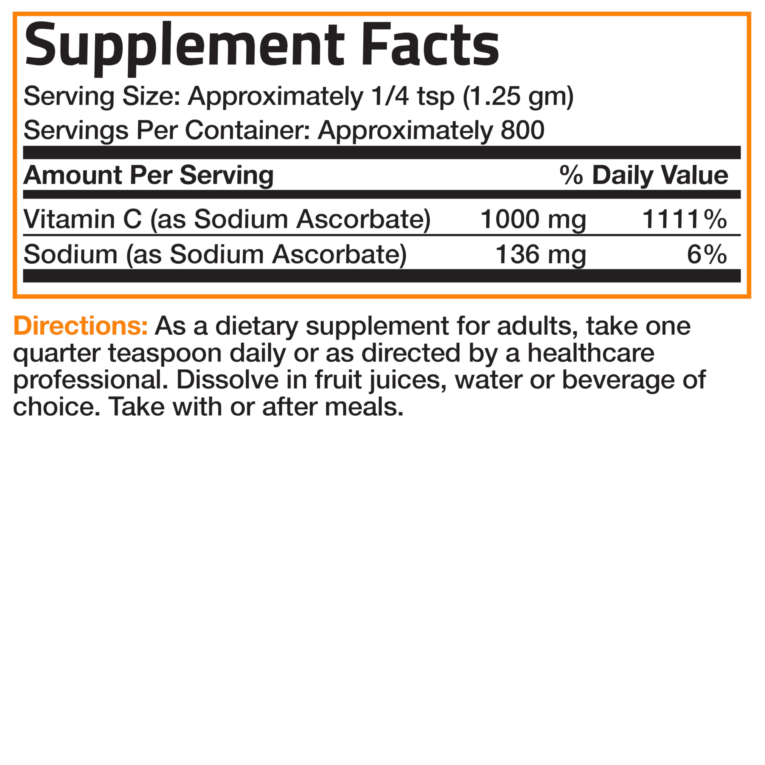 Bronson vitamin C powder packaging displayed for everyday use.