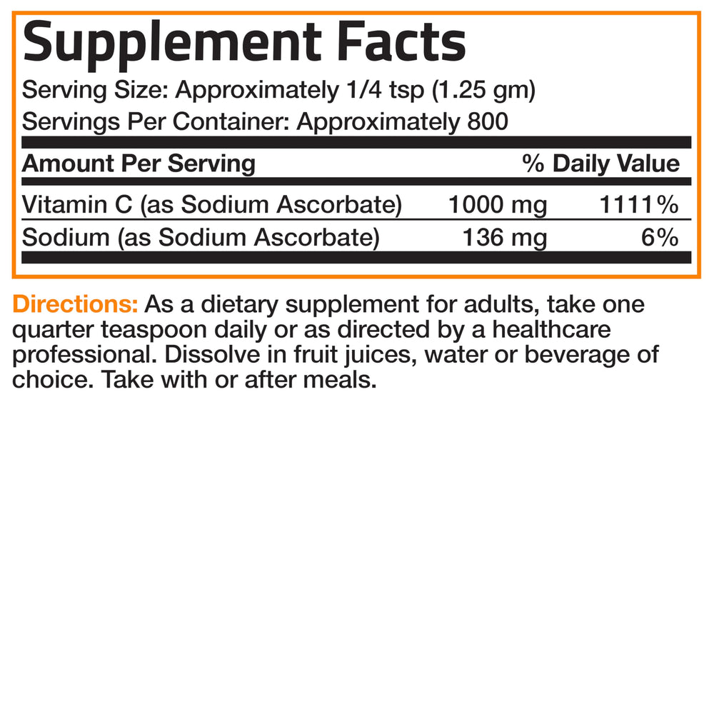 Bronson vitamin C powder packaging displayed for everyday use.